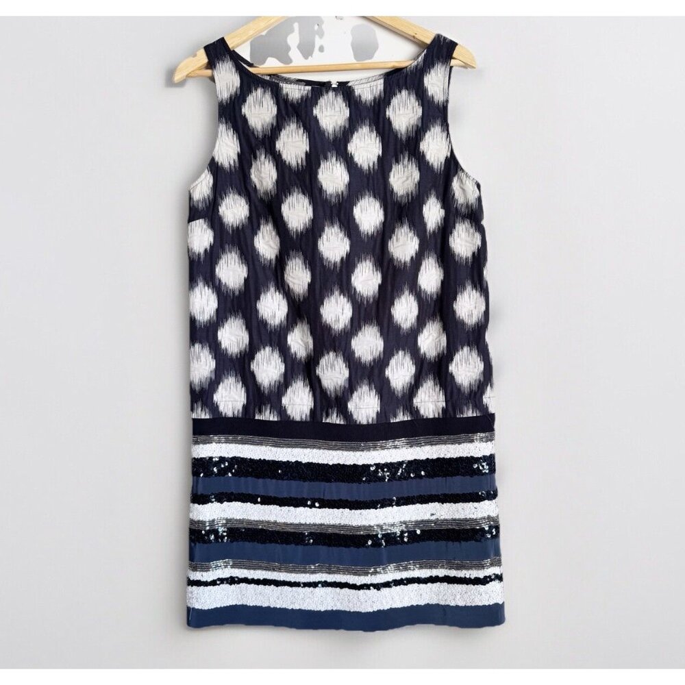 Sachin + Babi Ankasa Blue White Ikat Sequin Shift Dress Women’s 8 Summer Glam